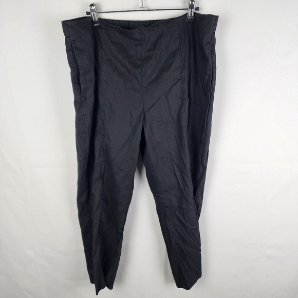J Jill Women's Linen Stretch Pants Size Large Black Pull On Pockets Cropped - Picture 1 of 6